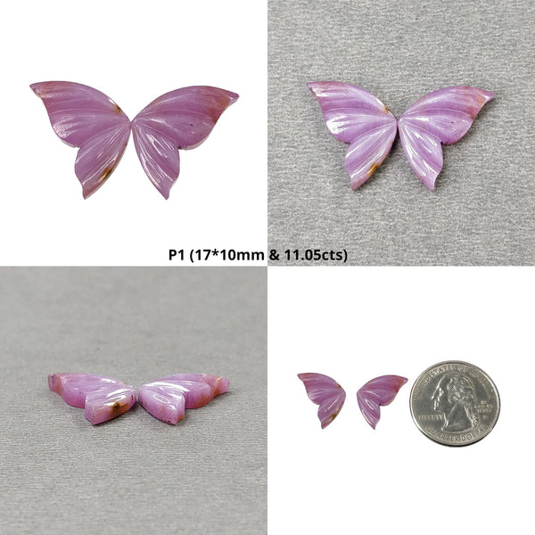 Raspberry Sheen SAPPHIRE Gemstone Carving : Natural Untreated Unheated Pink Sapphire Hand Carved BUTTERFLY Pair
