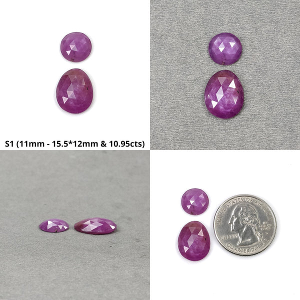 Sapphire Gemstone Rose Cut : Natural Untreated Raspberry Pink Sheen Sapphire Uneven Round Hexagon Shape 2pcs Sets