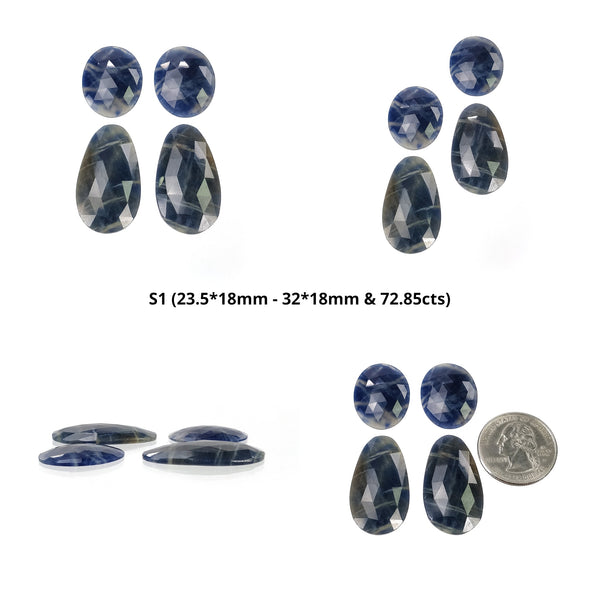 Sapphire Gemstone Rose Cut : Natural Untreated Unheated Blue Sapphire Pear Uneven Shape Set 2pcs Sets