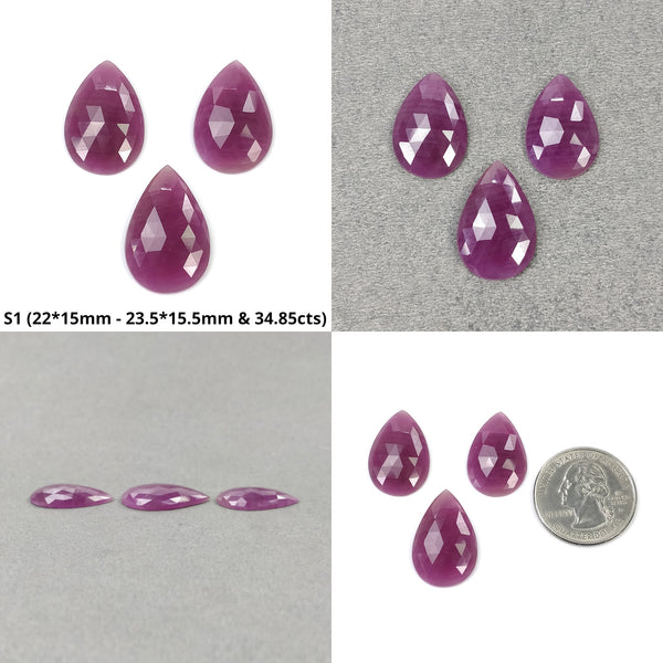 Sapphire Gemstone Rose Cut : Natural Untreated Pink Sapphire Pear Shape 3pcs & 4pcs Sets