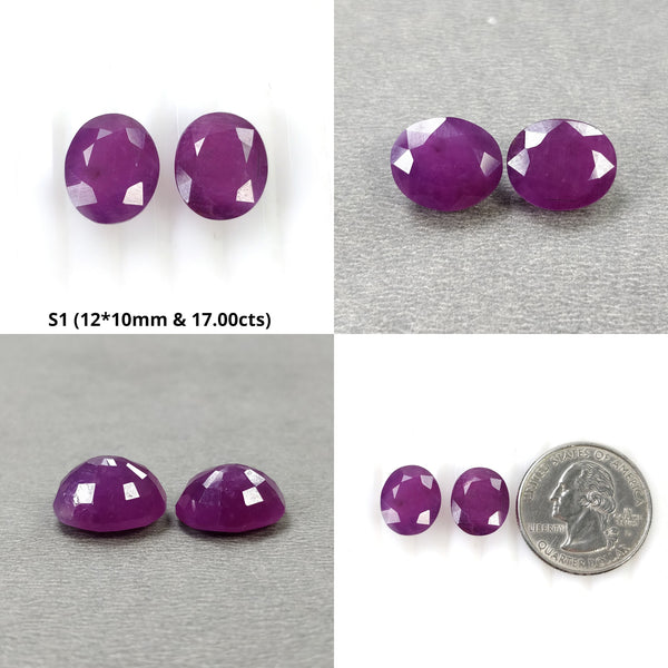 Ruby Gemstone Normal Cut : Natural Untreated Unheated Purple Ruby Oval Cushion Shape Pair & 3pcs