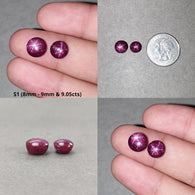 Star Ruby Gemstone Cabochon : Natural Untreated Unheated Red 6Ray Star Ruby Round Shape 2pcs Set