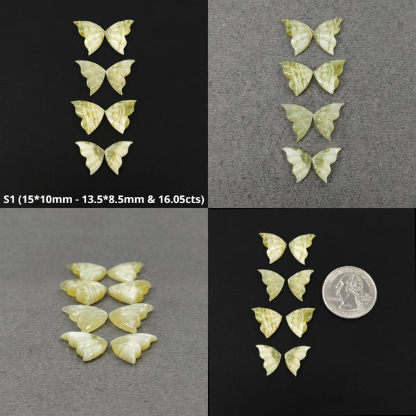 Opal Gemstone Carving : Natural Untreated Yellow Opal Hand Carved BUTTERFLY 4 pair Set