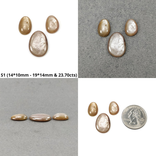 SAPPHIRE Gemstone Cabochon And Rose Cut : Natural Untreated Unheated Orange & Silver Sapphire Oval Uneven Shape Set