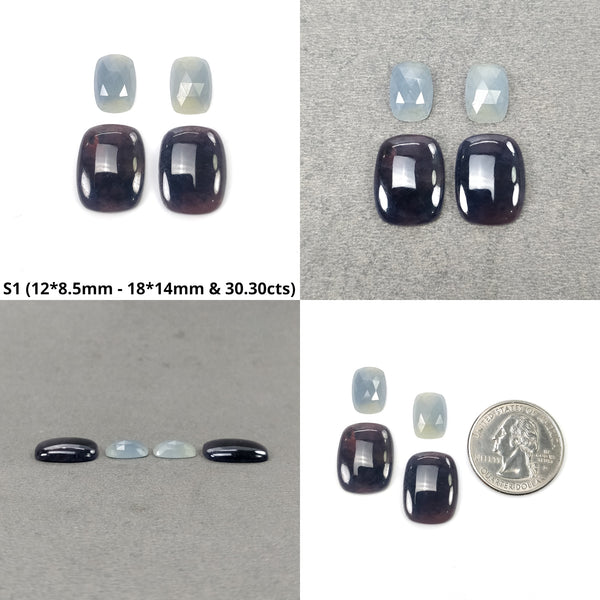 Sapphire Gemstone Rose Cut & Cabochon : Natural Untreated Unheated Multi Sapphire Bi-Color Cushion Pear Shape 4pcs Sets