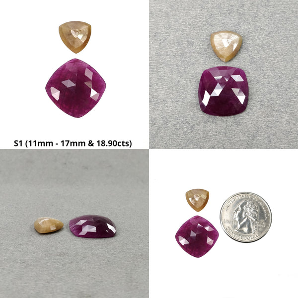 Ruby & Sapphire Gemstone Rose Cut : Natural Untreated Ruby Sapphire Multi Shapes 2pcs Sets