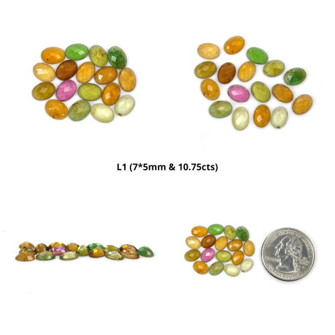 Multi Color TOURMALINE Gemstone Checker Cut : Natural Untreated Unheated Watermelon Tourmaline Oval Pear Shape Set