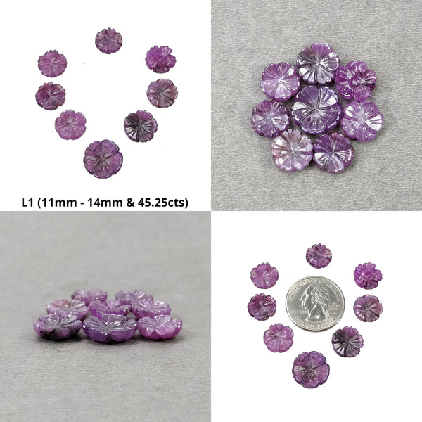 Multi SAPPHIRE Gemstone Carving : Natural Untreated Unheated Sapphire Hand Carved Round Flowers 8pcs 13pcs