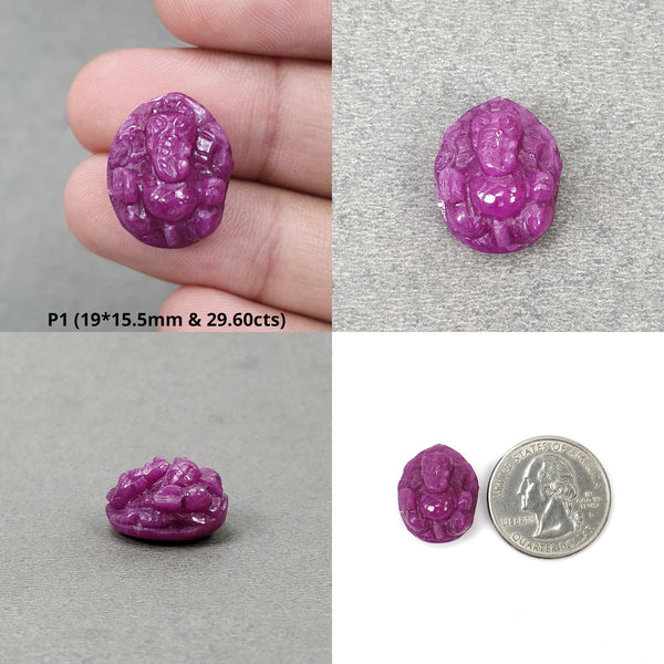 RUBY Gemstone Carving : Natural Untreated Unheated Red Ruby Hand Carved LORD GANESHA
