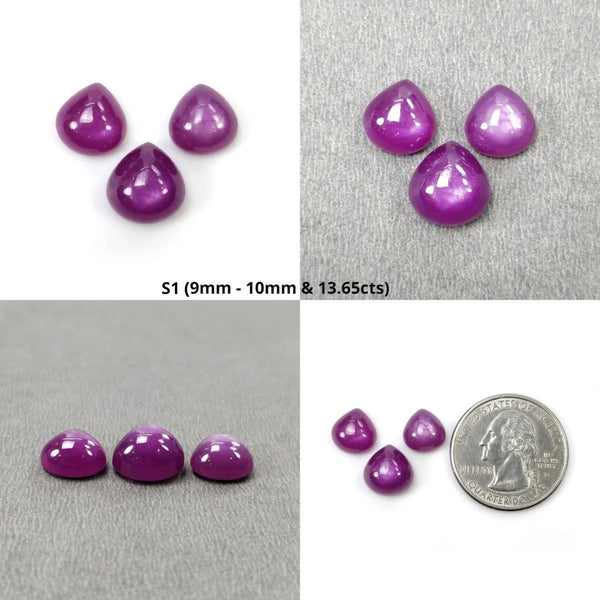 Sapphire Gemstone Cabochon : Natural Untreated Raspberry Pink Sheen Sapphire Heart Shape 3pcs Sets