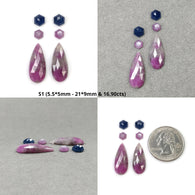 MULTI SAPPHIRE Gemstone Rose & Step Cut : Natural Untreated Unheated Sapphire Bi-Color Hexagon Oval Pear Shape 6pcs Set