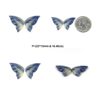 नीलम रत्न नक्काशी: प्राकृतिक अनुपचारित द्वि-रंग बहु नीलम हाथ नक्काशीदार तितली जोड़ी