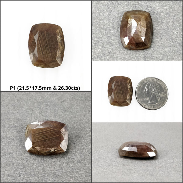 Golden Sapphire Gemstone Normal Cut : Natural Untreated Chocolate Sheen Sapphire Cushion Round Shape
