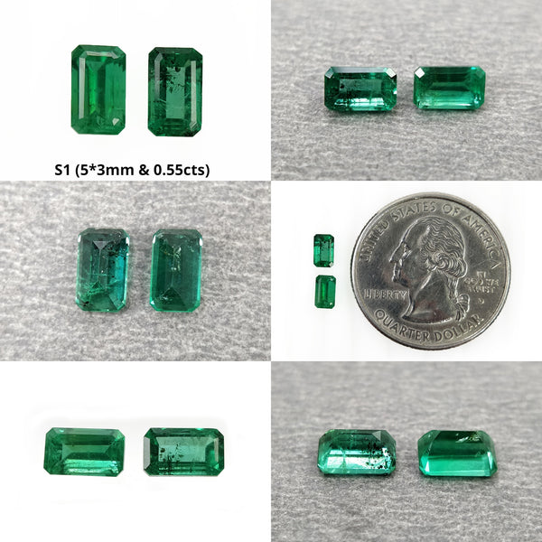 Emerald Gemstone Normal Cut : Natural Untreated Unheated Green Emerald Octagon Shape 2pcs Sets For Jewelry
