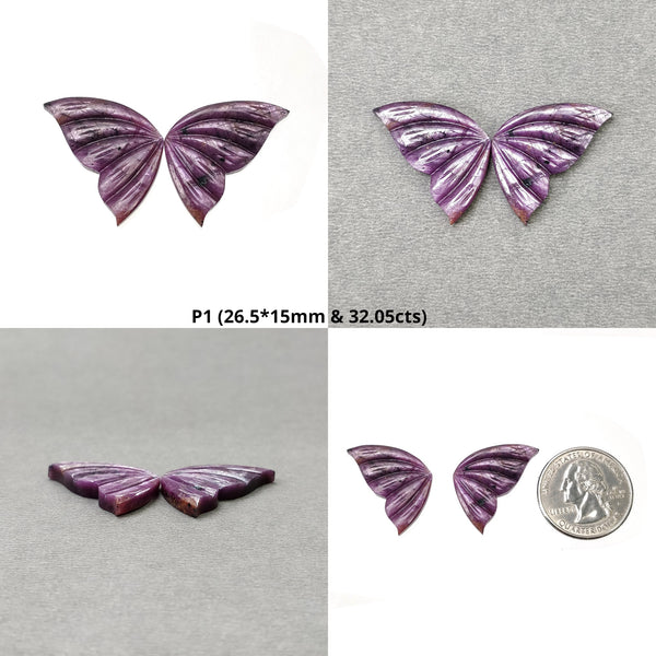 Raspberry Silver Sheen SAPPHIRE Gemstone Carving : Natural Untreated Unheated Pink Sapphire Hand Carved BUTTERFLY Pair