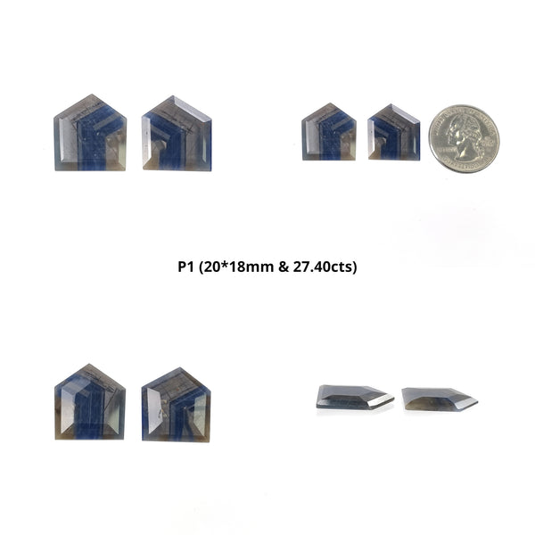 Sapphire Gemstone Normal Cut : Natural Untreated Unheated Blue Silver Sapphire Hexagon Uneven Shape Pairs
