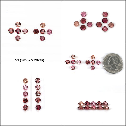 Multi Color TOURMALINE Gemstone Normal Cut : Natural Untreated Unheated Watermelon Tourmaline Round Shape Set