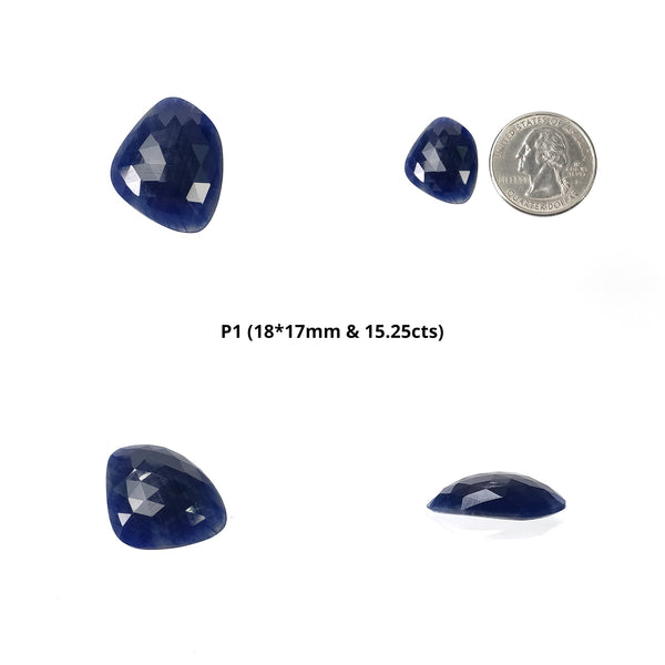 Sapphire Gemstone Rose Cut : Natural Untreated Unheated Blue Sapphire Uneven Shape Set