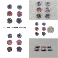 Sapphire Gemstone Carving : Natural Untreated Unheated Bi-Color Multi Sapphire Hand Carved Drilled Flowers 6pcs Set