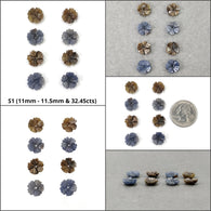 Sapphire Gemstone Carving : Natural Untreated Unheated Bi-Color Multi Sapphire Hand Carved Drilled Flowers 8pcs & 10pcs Set