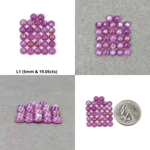 Sapphire Gemstone Cabochon : Natural Untreated Raspberry Pink Sheen Sapphire Round Shape 5mm Lots