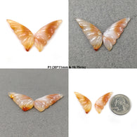 Botswana Striped AGATE Gemstone Carving : Natural Untreated Bi-Color Agate Hand Carved BUTTERFLY 29*12mm - 31*12mm Pair