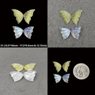 Labradorite Moonstone And Opal Gemstone Carving : Natural Untreated Unheated Hand Carved Butterfly 2pair & 3Pair Set