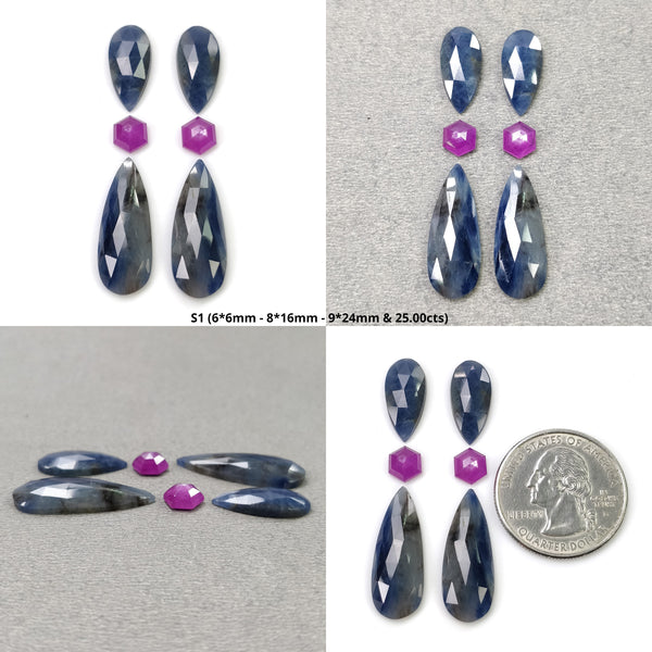 MULTI SAPPHIRE Gemstone Rose Cut : Natural Untreated Unheated Sapphire Bi-Color Pear And Uneven Shape 6pcs