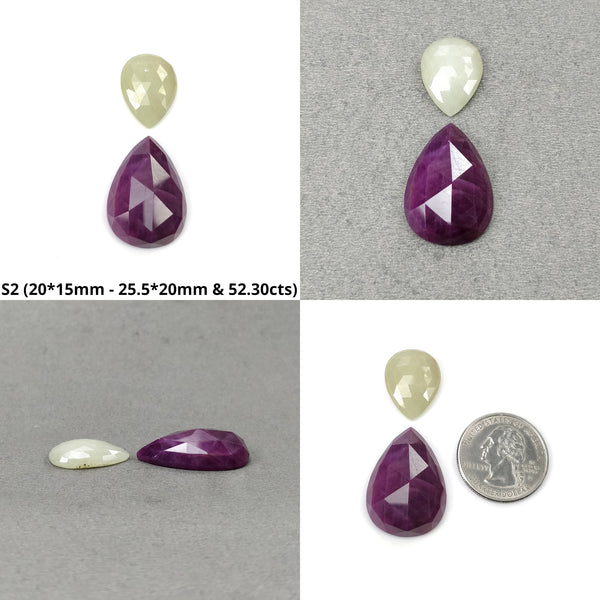 Ruby & Sapphire Gemstone Cabochon And Rose Cut : Natural Untreated Ruby Sapphire Oval Pear Shape 2pcs Sets
