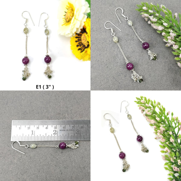 Ruby Chrysoberyl Cat's Eye Emerald & Pearl Gemstone Beaded Earring : Natural Untreated With 925 Sterling Silver Drop Dangle Hook Earrings