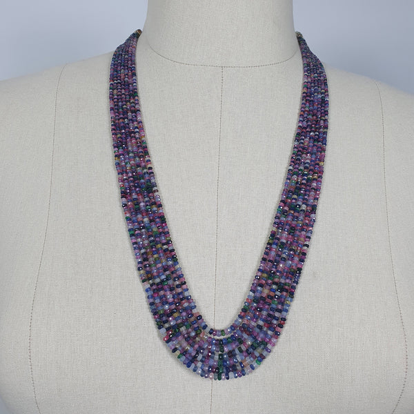 MULTI SAPPHIRE Gemstone NECKLACE : Natural Untreated Sapphire Faceted Shaded Rondelle Checker Cut Beads Necklace 19.2" - 22.2"