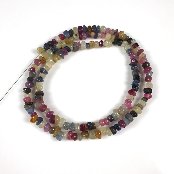 MULTI SAPPHIRE Gemstone Loose Beads : 107.50cts Natural Untreated Sheen Sapphire Gemstone 18" Nuggets Cabochon 3mm - 6mm For Necklace