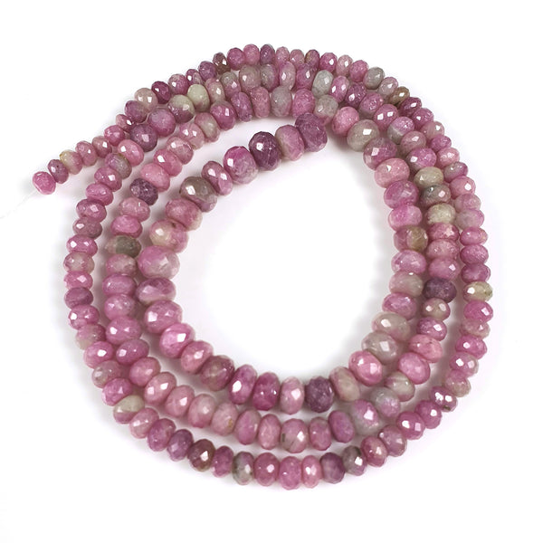 PINK SAPPHIRE Gemstone Loose Beads : 170.10cts Natural Untreated Sheen Sapphire 20.5" Checker Cut Rondelle Faceted Beads 4mm - 8mm For Necklace