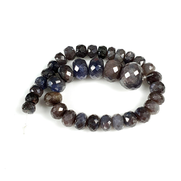 SILVER SAPPHIRE Gemstone Loose Beads : 41.50cts Natural Untreated Sapphire Gemstone Rondelle Checker Cut  4mm - 8mm For Necklace