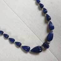 BLUE SAPPHIRE Gemstone NECKLACE : Natural Untreated Sapphire Hand Carved Melon Tear Drops 24