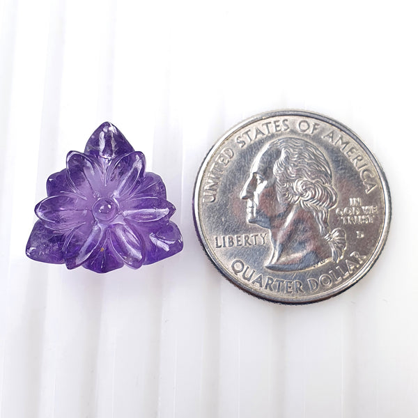 Purple AMETHYST Gemstone Carving : 12.95cts Natural Untreated Amethyst Hand Carved FLOWER 17mm*9.5(h) (With Video)
