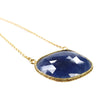 BLUE SAPPHIRE Gemstone Necklace : 18" 925 Sterling Silver Natural Sapphire Gemstone Rose Cut Yellow Gold Plated Chain Necklace For Women