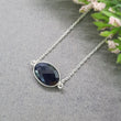 BLUE SAPPHIRE Gemstone Necklace : 18" 925 Sterling Silver Natural Sapphire Checker Cut Oval Shape Silver Chain Necklace For Women