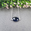 BLUE SAPPHIRE Gemstone Necklace : 18" 925 Sterling Silver Natural Sapphire Checker Cut Oval Shape Silver Chain Necklace For Women