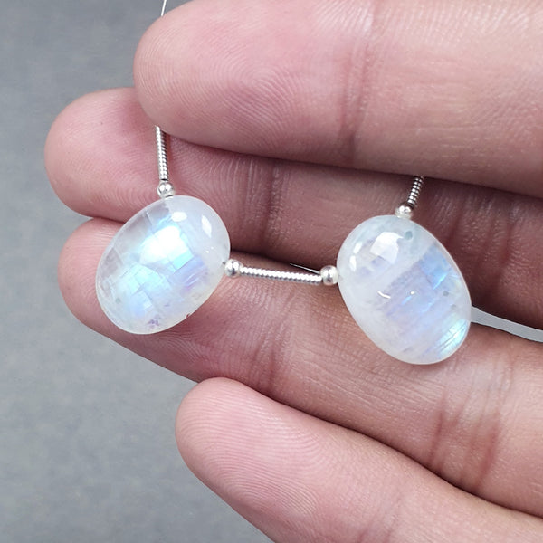 RAINBOW MOONSTONE Gemstone Loose Beads : 23.15cts Natural Untreated Unheated Moonstone Oval Shape 16.5*12mm Pair (With Video)