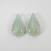 AQUAMARINE Gemstone Carving : 43.45cts Natural Untreated Milky Aqua Pear Shape Hand Carved Leaves Pair 27*14.5mm Pair