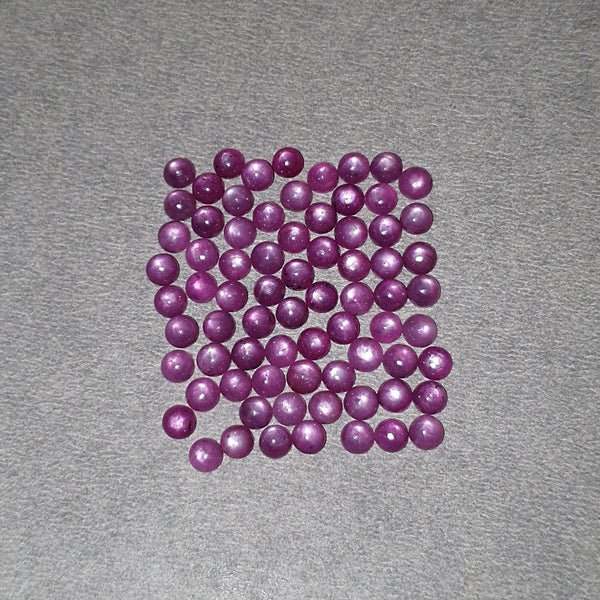 Star Sheen Ruby Gemstone Cabochon : 34.35cts Natural Untreated Ruby Round Shape Cabochon 4mm 74pcs