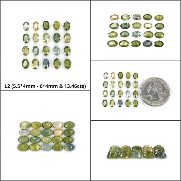 Multi Sapphire Gemstone Normal Cut : Natural Untreated Green Sapphire Oval Shape 20pcs Lots