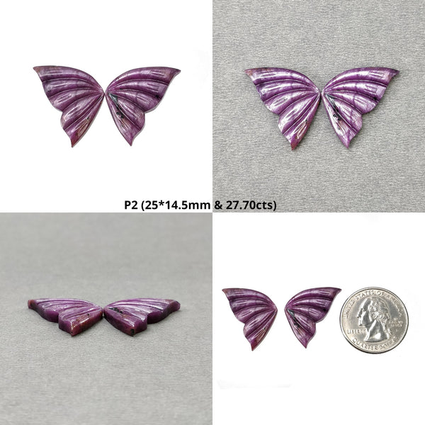 Raspberry Silver Sheen SAPPHIRE Gemstone Carving : Natural Untreated Unheated Pink Sapphire Hand Carved BUTTERFLY Pair
