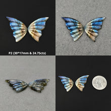 LABRADORITE Gemstone Carving : Natural Untreated Unheated Labradorite Hand Carved Butterfly Pair