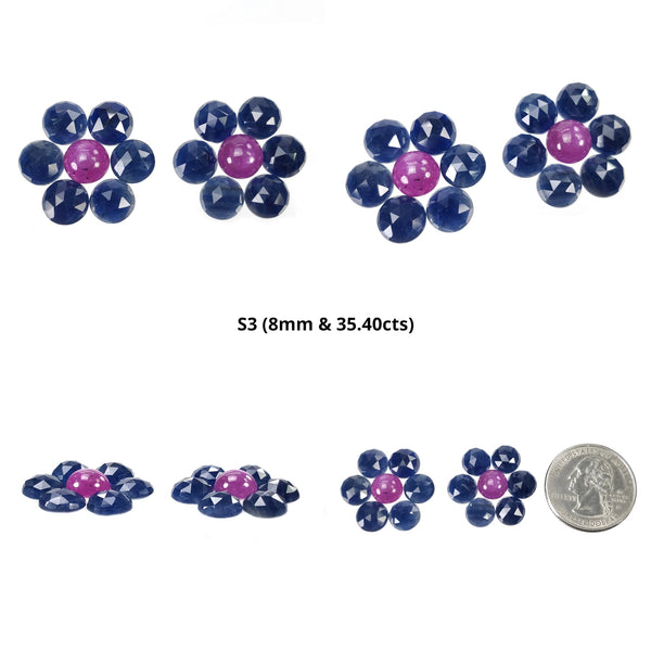 Sapphire Gemstone Rose Cut : Natural Untreated Blue & Raspberry Pink Sapphire Round Shape Sets