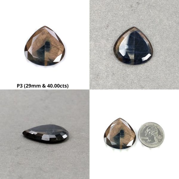 Golden Brown CHOCOLATE BLUE Sheen SAPPHIRE Gemstone Normal Cut : Natural Untreated Sapphire Hexagon Uneven Shape Sets