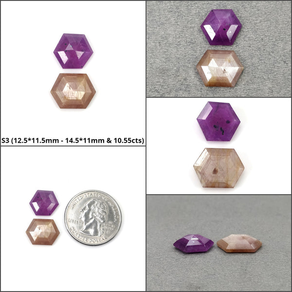 Sapphire Gemstone Normal & Step Cut : Natural Untreated Unheated Raspberry Pink And Orange Sapphire Hexagon Shape 2pcs Set