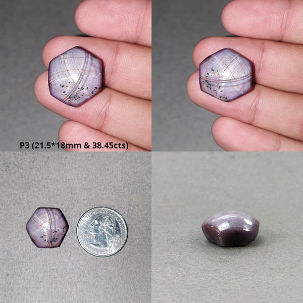 Star Sapphire Gemstone Cabochon : Natural Untreated African Pink Sapphire 6Ray Star Hexagon Shape