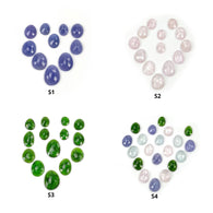 तंजानाइट मॉर्गनाइट क्रोम डायोपसाइड एक्वामरीन रत्न गुलाब कट: प्राकृतिक अनुपचारित असमान अंडा आकार सेट